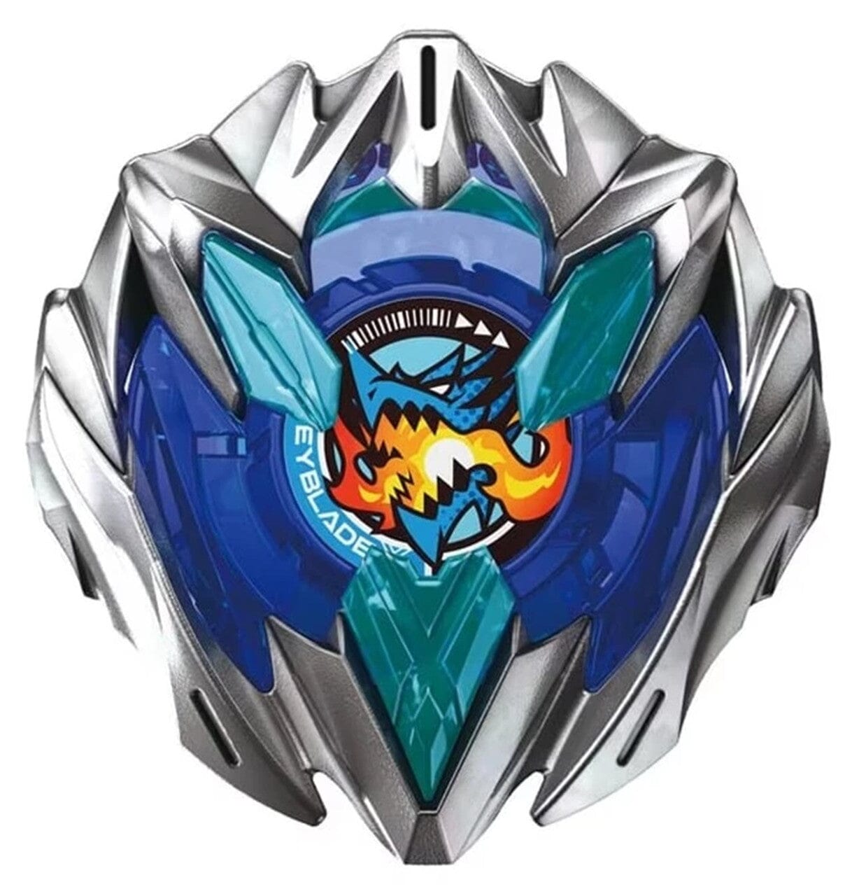 Close-up of Dragon Slayer Beyblade showcasing its metal core and reinforced attack ring